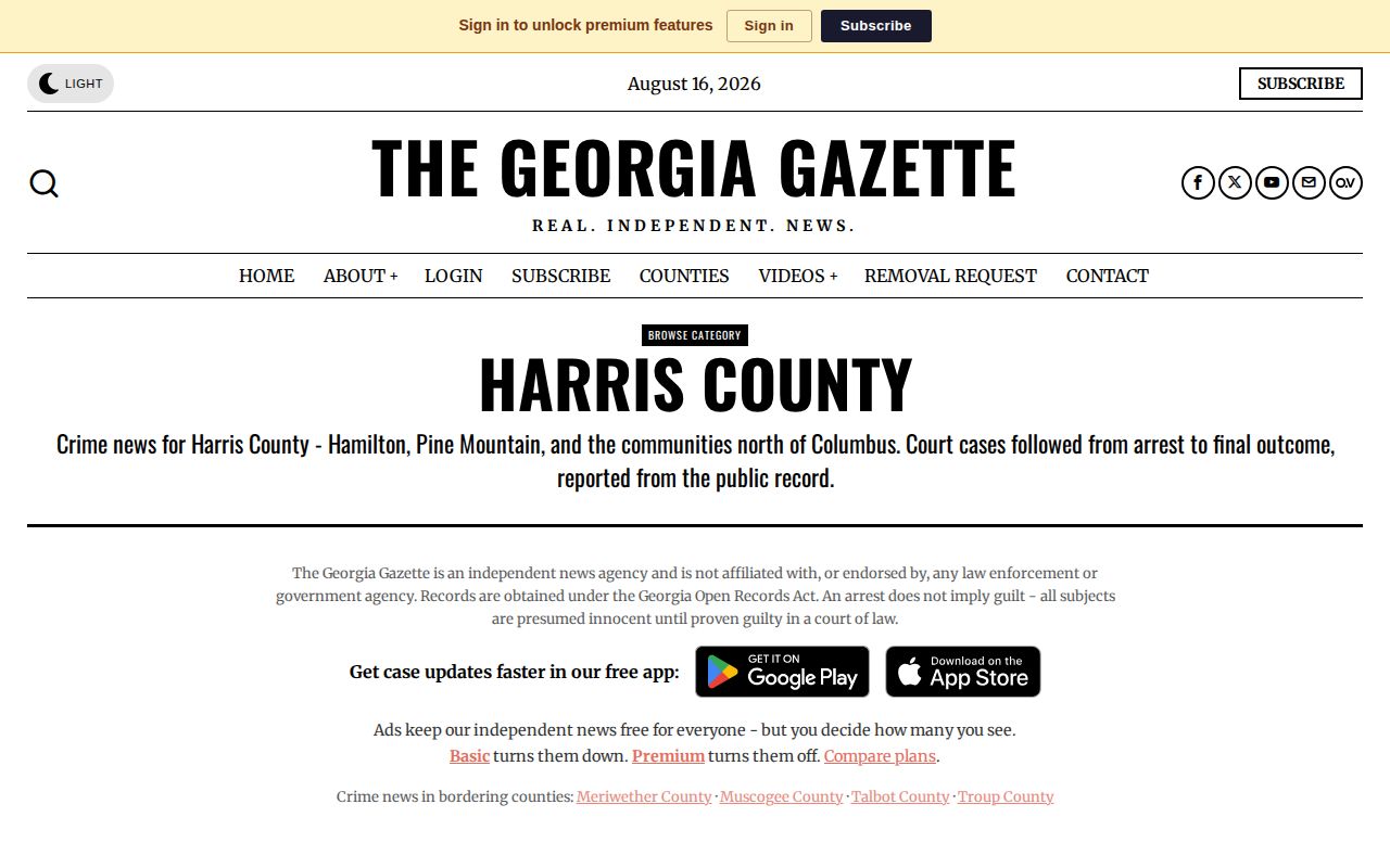 Georgia Gazette Harris County crime news and booking record coverage